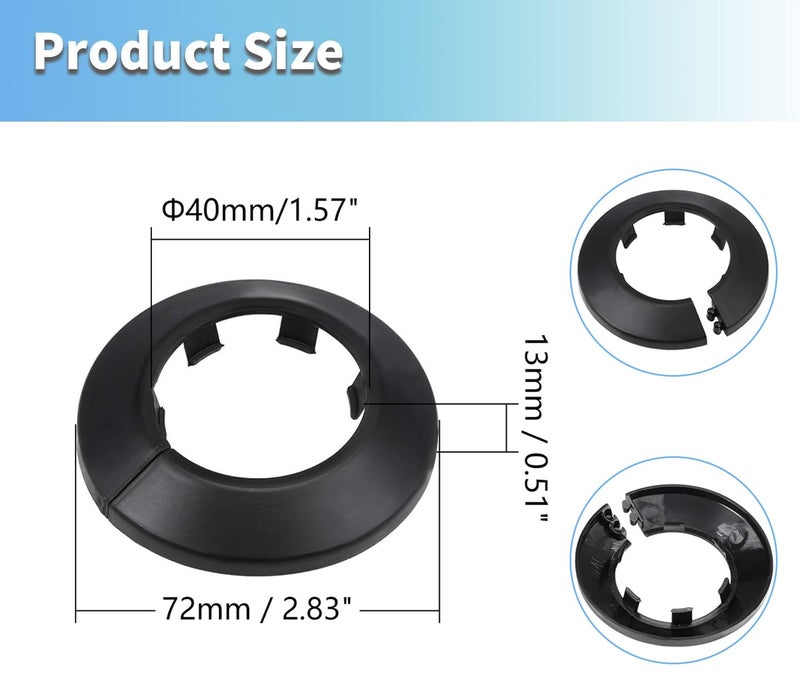 MroMax Fit 1.57"" Outer Diameter Flange Water Pipe Cover Decoration Black Plastic PP 40mm Escutcheon Pipe Collar for Wall Tube Decoration 4Pcs - Image 3